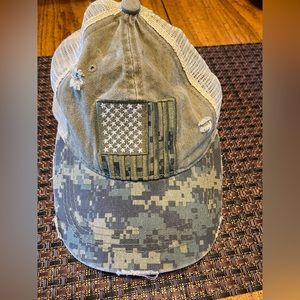 CC Distressed American Flag Pony Messy Bun Cap